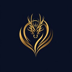 Fototapeta premium golden stylized dragon head with flowing heart-shaped wings on a dark background conveying elegance and fierce regal strength