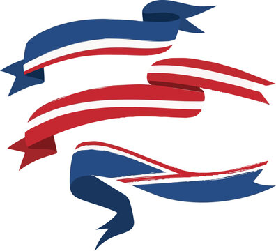 Set of decorative red and blue ribbons featuring curved shapes for design elements isolated on a plain white background