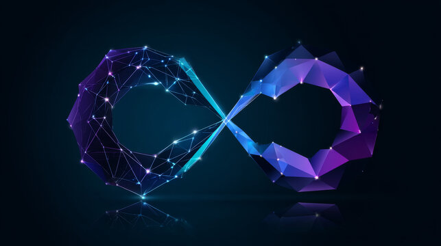 Artificial intelligence with chain link network twisted infinity technology Analysis logo vector design concept. AI technology logotype symbol for advance technology, tech company, ui, online network.