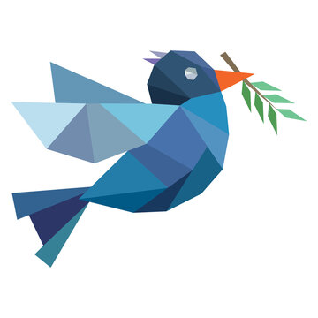 Polygon blue peach dove with olive branch isolated
