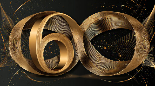 60th Anniversary luxury gold celebration with numbers connected logo typography vector design twisted infinity concept. Sixty years anniversary gold template for business, invitation, card, company.
