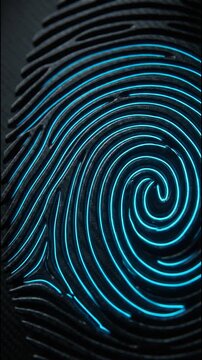 Fingerprint authentication with blue neon lines seamless loop for biometric security access