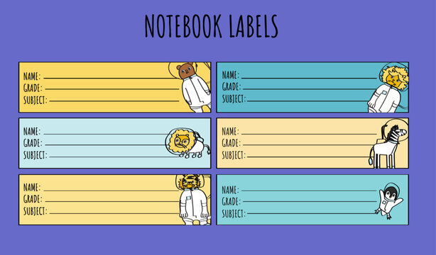 Notebook Labels with Astronaut Animals