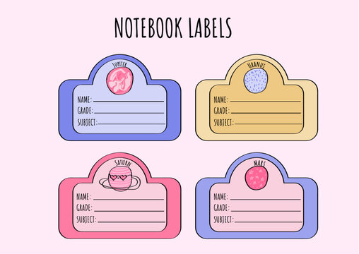 Cute Hand Drawn Notebook Labels with planets