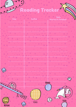 Cute Pink Space Themed Reading Tracker Template