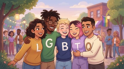 Obraz premium Diverse Friends Celebrate Together in LGBTQ Pride Festival