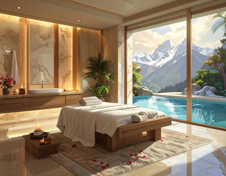 Spa interior with mountain view