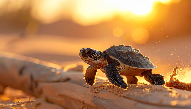 Turtle hatchling on sandy beach