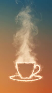 Coffee cup shaped cloud floating in sunset sky representing creative vision and relaxation