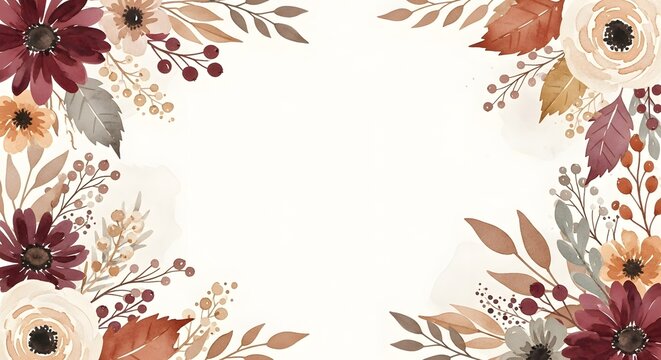 Autumn flower border leaving empty center for text or design