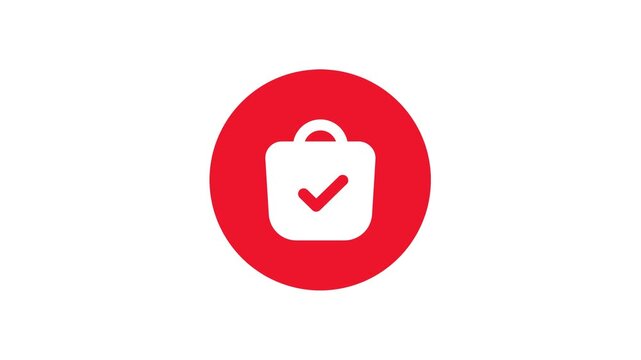 Online Shopping Bag Icon with Checkmark on Red Circle Background Animation