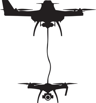 Drone, tethered drone, aerial vehicle, connected UAV, black silhouette
