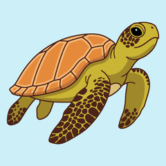 Naklejka premium Green Sea Turtle Swimming in Flat Design Vector Illustration
