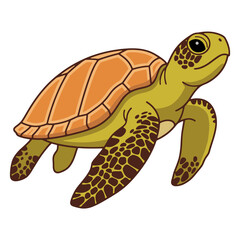 Fototapeta premium Green Sea Turtle Swimming Clipart Isolated on a Transparent Background