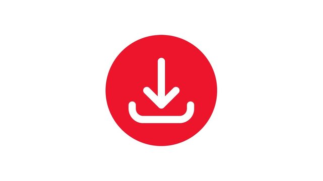 Red Download Icon Animation Loop on White Background