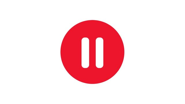 Red Pause Button Icon Animation on White Background