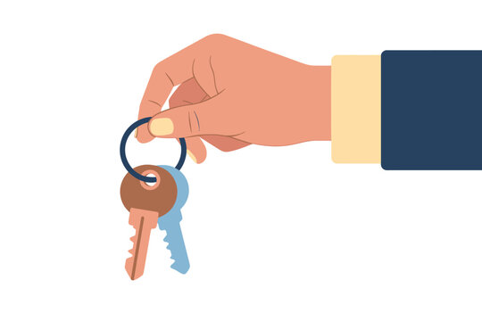 Hand holding two keys on a ring close up