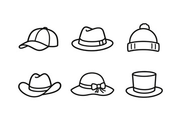 Fototapeta premium Minimalist hat icon set in clean outline vector style featuring various headwear designs