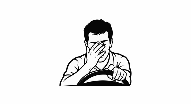 Man driving, covers face with hand, looking stressed or embarrassed