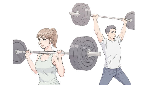 Man and woman lifting weights on transparent background PNG