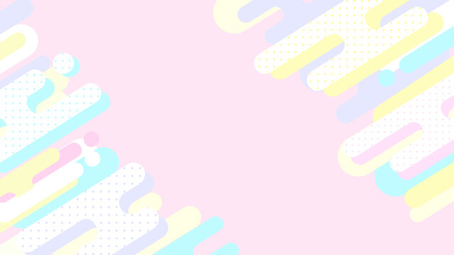 パステルピンクのメンフィス風シェイプが斜めに散りばめられたゆめかわいいポップ背景 SNSや広告向け 横長 16:9