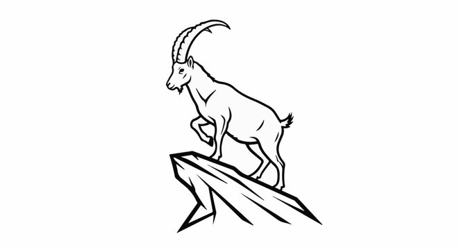 Majestic ibex with large curved horns stands on a rocky outcrop