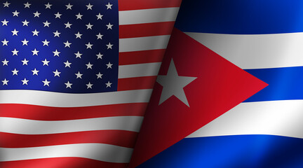 Fototapeta premium United States vs Cuba Flags (Geopolitical Tension and International Relations Concept)