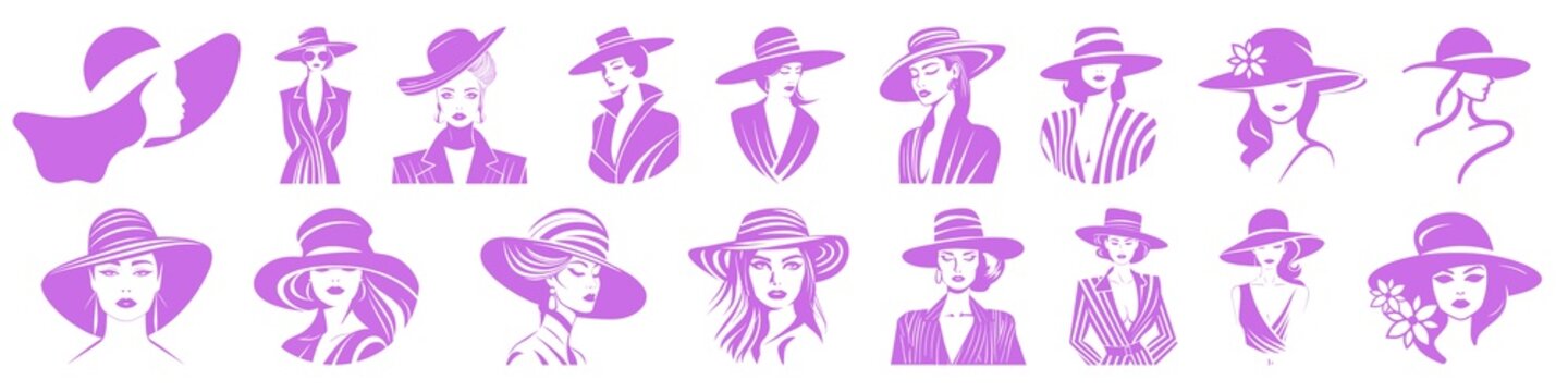 Vintage Woman and Hat Silhouettes: Stylish Line Art Collection