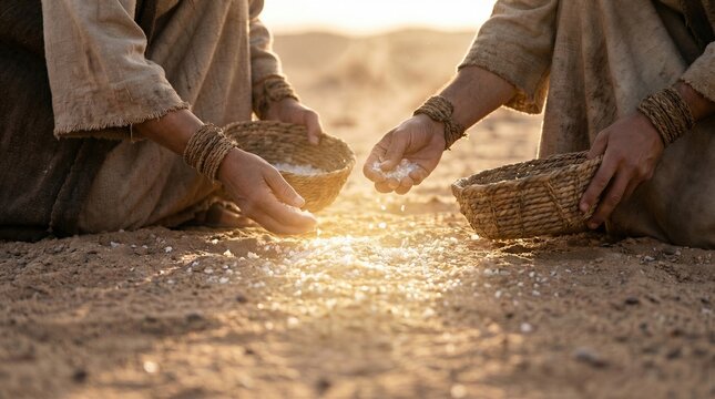 God Providing Manna and Quail in the Wilderness for the Israelites During Their Journey Through the Desert
