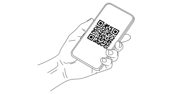 Hand holding smartphone with QR code illustration simple style
