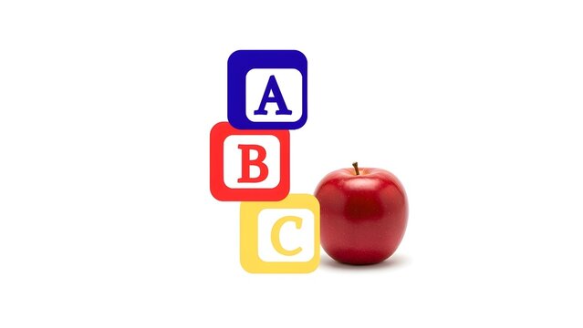 Colorful ABC Alphabet Blocks with Apple Icon for Kids Learning Education Concept