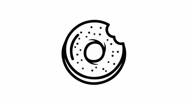 Simple line drawing of a donut with a bite mark and dots