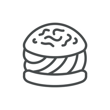 Cream puff choux pastry outline icon. Profiterole with whipped cream filling. Line vector illustration isolated on white
