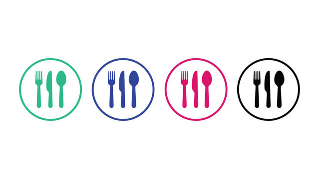 Utensil icons in colorful circles for restaurant or food service branding