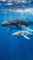 Fototapeta premium Mother whale and calf in the ocean