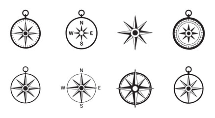 Obraz premium Variety of vector compass icons, different designs for navigation, travel, and exploration isolated on transparent background.