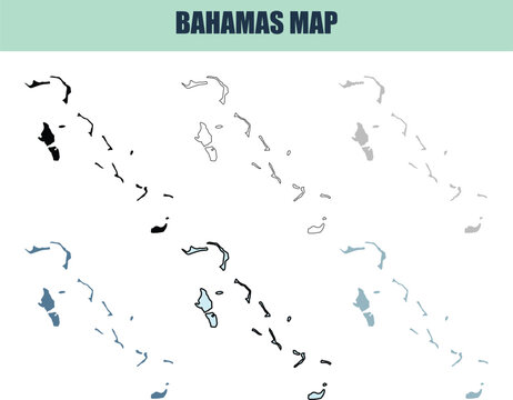 Bahamas archipelago outlines during clear day with multiple map representations