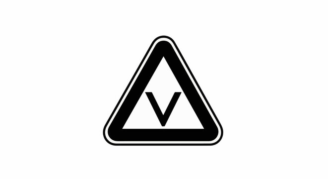 Black chevron pointing down inside a white triangle with a thick black border
