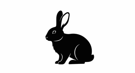 Obraz premium A simple black silhouette of a rabbit sitting on a white background