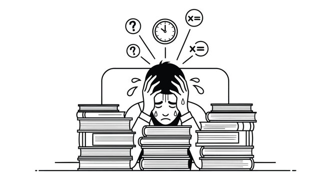 Overwhelmed student the burden of knowledge and academic pressure
