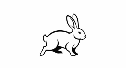 Obraz premium Stylized black and white outline of a rabbit in motion