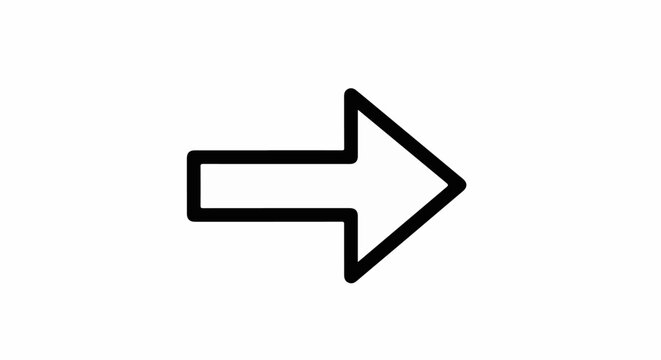 A bold black outline of a right-pointing arrow on a white background