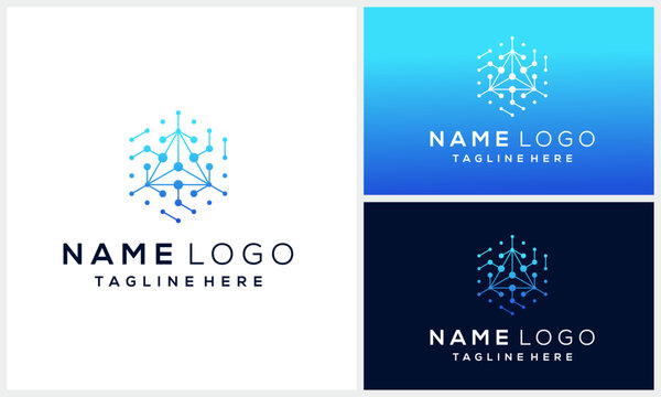 Initial letter A hexagon with digital for internet technology logo design