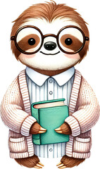 Naklejka premium Cute sloth student reading book illustration