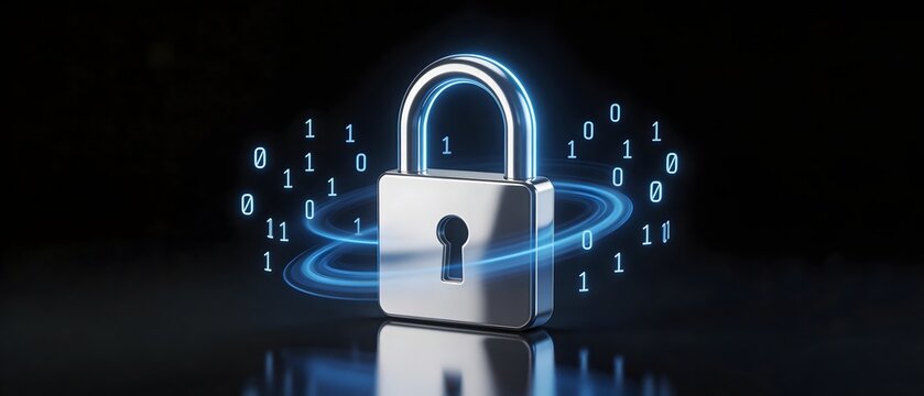 Silver padlock with binary code