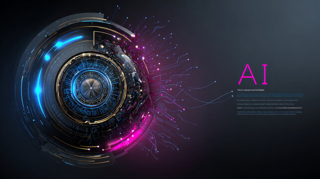 Artificial intelligence with letter AI in Abstract Technology Circle Wave Moving Analysis vector design concept. AI technology for advance technology, robotic, web, new technology, ui, business.