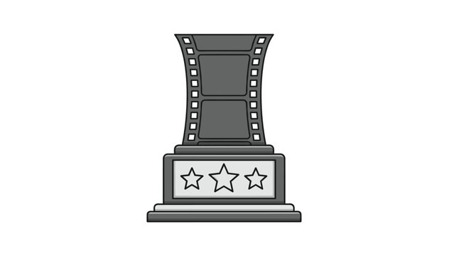 Creative movie award trophy design featuring a film strip pedestal base and three stars representing excellence in cinematic production.