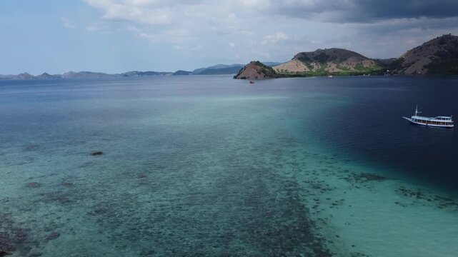 Aerial Drone View of Turquoise Sea and Island Landscape in Labuan Bajo