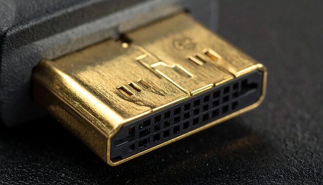 A close-up of a gold-plated HDMI connector
