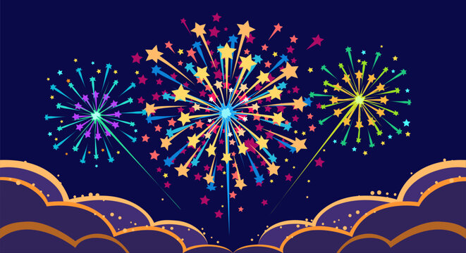 Colorful fireworks exploding in the night sky